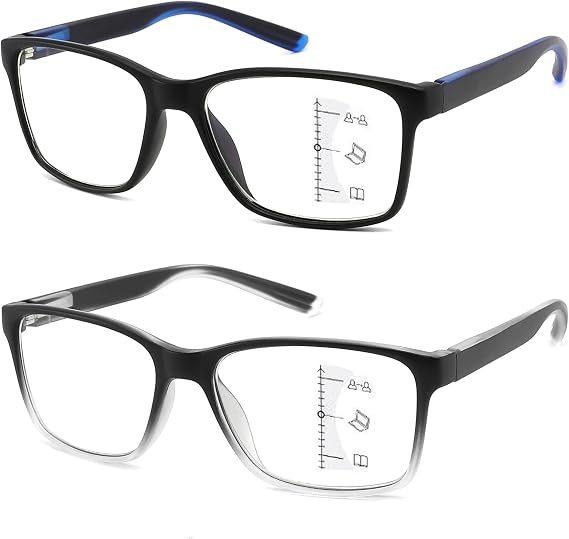 2 Pack Progressive Multifocus Reading Glasses for Men,Blue Light Blocking Multifocal Computer Readers