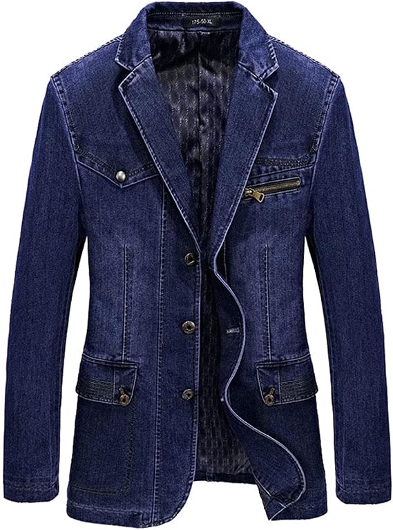 Men's Vintage Blazer Slim Fitted Tailoring Denim Jacket Suit Coat