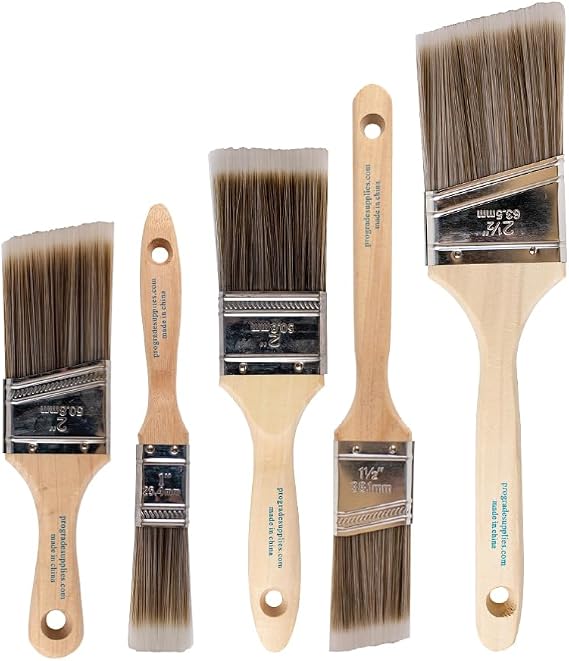 Pro Grade Paint Brushes, 5-Piece Paint Brush Set, Flat & Angle Brushes for Walls, Trim, Cabinets, Interior & Exterior Latex and Oil Paints, Stains