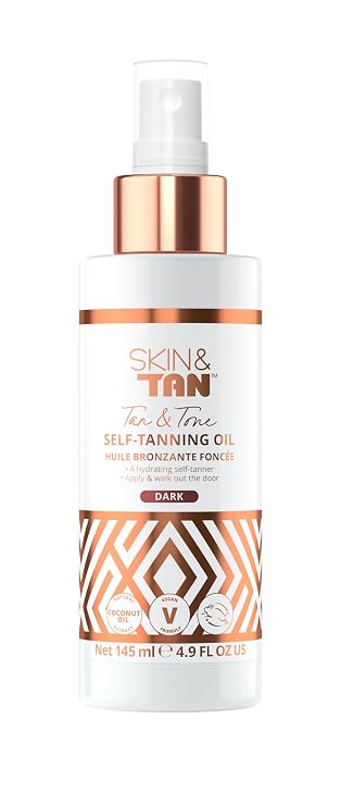 SKIN & TAN Self Tan Oil Spray Dark - Hydrating Fake Tanner for Pale Skin - Natural Looking Glow, Fast-Drying, Lightweight Body Bronzer, 4.9 oz
