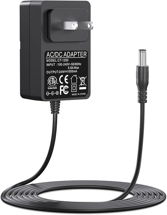 VHBW BS-24V-2500mAh Massage Gun Charger, 25V 1A Adapter | DC IN 24V 1A 2500mAh charger for compatible massage guns with 5.9 ft cord and ETL-listed power protection.