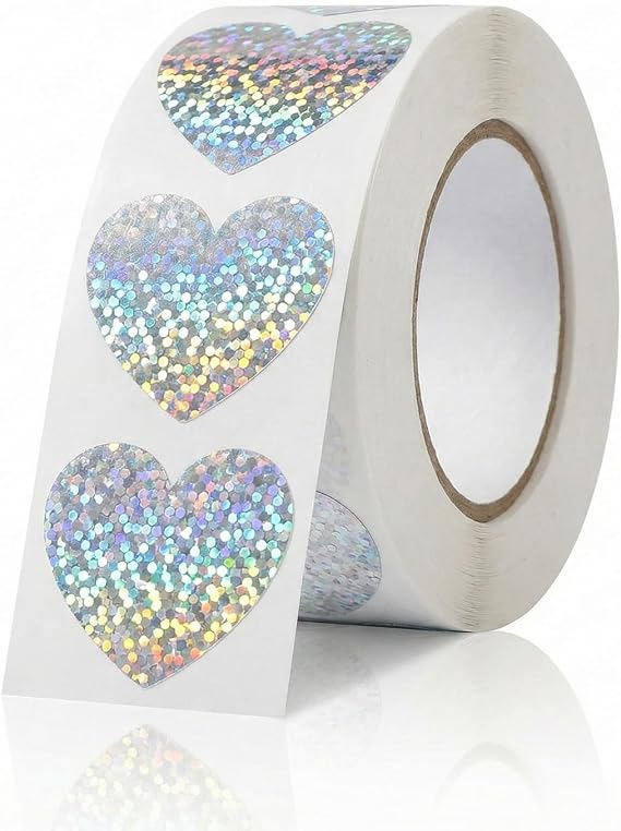 500 Pcs Glitter Heart Shaped Stickers, Self-Adhesive Silver Love Labels for Valentine's Day, Wedding, Party, DIY Crafts, Removable Waterproof Sparkly Handmade Decoration