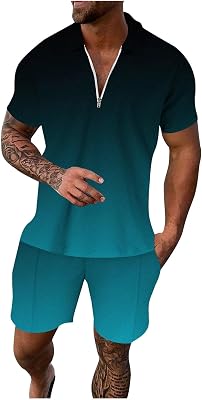 ZHUER Mens Short Sets Outfits 2 Piece 2025 Summer Tracksuits Short Sleeve Polo Shirt and Shorts Set Casual Sport Suit Trendy