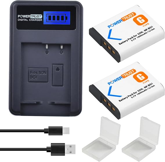 2 Pack NP-BG1 NP-FG1 BG1 Camera Battery and LCD USB Charger For Sony DSC W130 W210 W220 W300 H10 H50 H70 W290 HX7 HX10 HX30 WX10 H55 HX9 T20