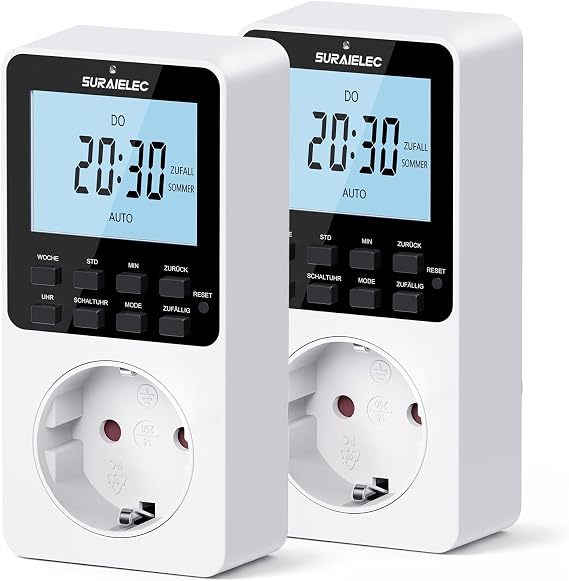 SURAIELEC Set of 2 Digital Timer Socket with LCD Display