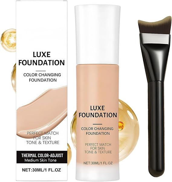 Colour Changing Foundation with Brush, Colour Correcting Foundation, Medium Skin Tone, Lightweight Texture, Medium Coverage (30ml)