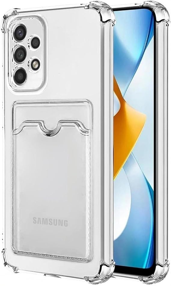 Samsung A32 İle Uyumlu Yüksek Kalite Özel Kartlıklı Şeffaf Telefon Kılıfı – Arka Cepli Cüzdanlı Silikon Koruyucu Kapak, Darbe Emici Esnek TPU, Günlük Kullanıma Uygun SZR03