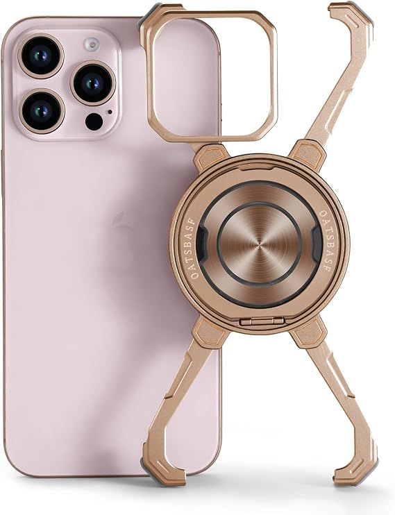 OATSBASF X Case for iPhone 16 Pro Max 6.9, with Kickstand 360 Rotatable Magnetic Stand, Frameless Slim Shockproof Protective Metal Bumper Phone Case, Desert Titanium