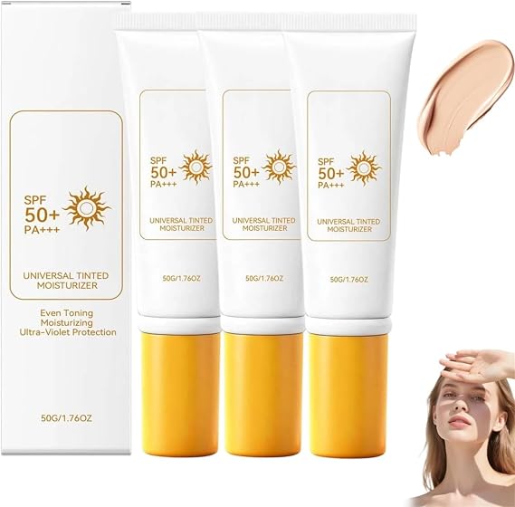 Tinted Sunscreen SPF 50+,Moisturising Facial Sun Cream,Long UVA Protection Sunscreen,Waterproof and Sweatproof,Non-Greasy & Evens Out Skin Tones