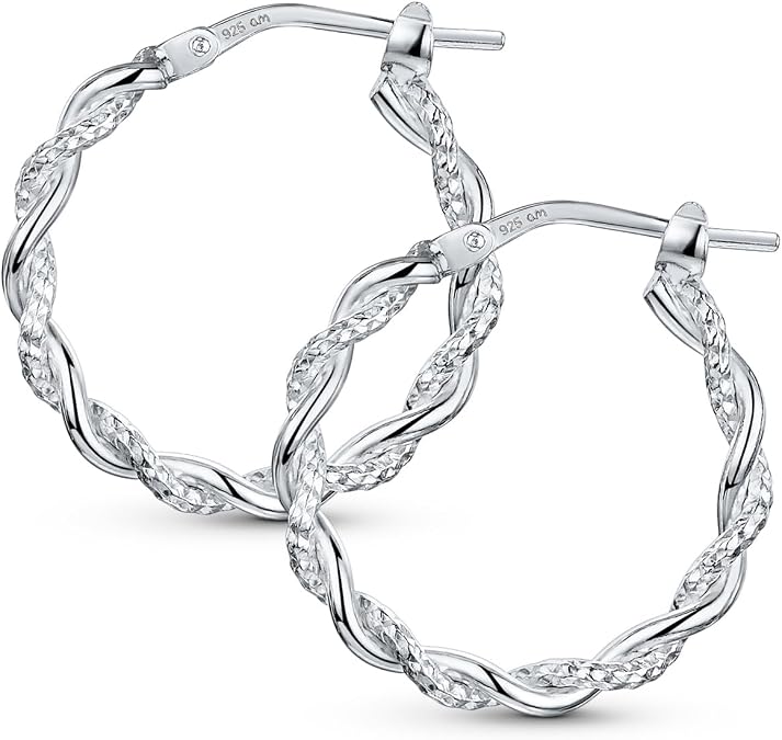 Amberta Italian Sterling Silver Twisted Rope Hoop Earrings for Women: Spiral Hoop Twist Earrings 20 mm