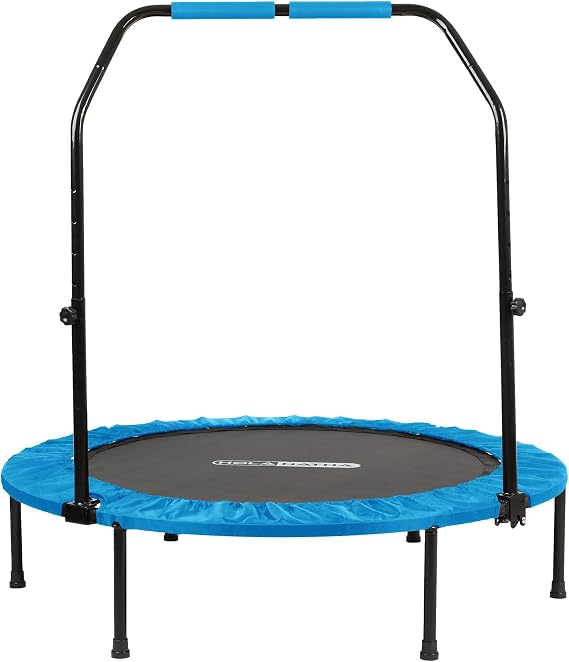 HolaHatha Portable Foldable Mini Trampoline Fitness Rebounder with 5 Level Adjustable Handle, Supports up to 440 Pounds, 48-Inch, Blue
