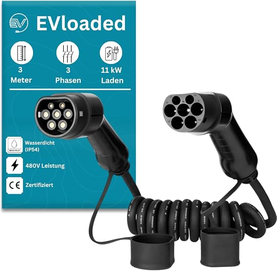 Type 2 Charging Cable for Electric Cars, 16A, 3 Phases, 3m Spiral – Durable & Flexible EV Charging Solution
