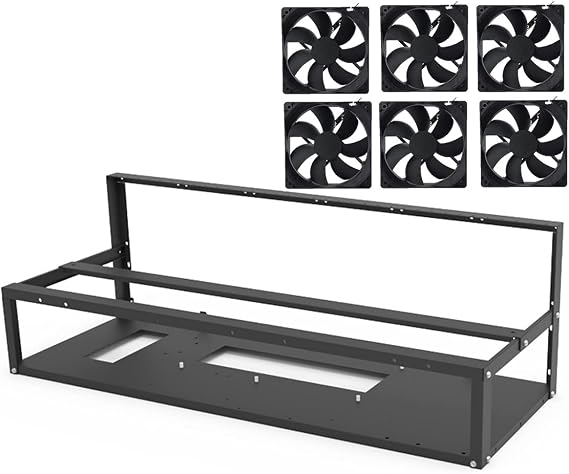 Steel Open Air Miner Stackable Mining Frame Case Rig, 6GPU/ 8GPU/12GPU for Crypto Coin Bitcoin ETH/ETC/ZEC Mining, Dual Power Supported, Frame Rack w/6 Cooling Fans