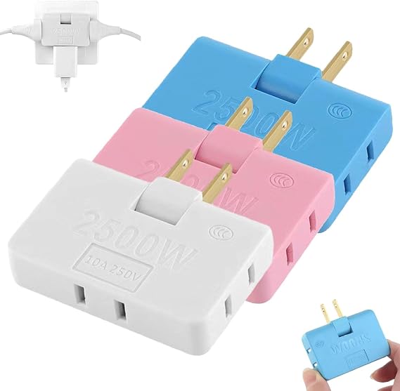 3 Way Flat Wall Plug Outlet Extender - 2 Prong Rotatable Socket Mini Plug Adapter,180 Degrees Rotatable Socket Converter,Flat Wall Outlet Extender Ac Adapter - Perfect for Home and Travel (3PCS)