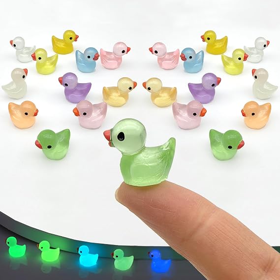 Mini Resin Ducks, 55pcs Glow in The Dark Small Ducks 10 Colors Tiny Ducks Miniature Garden Decoration Luminous Little Ducks for Fairy Garden Aquarium Landscape Ornaments Craft