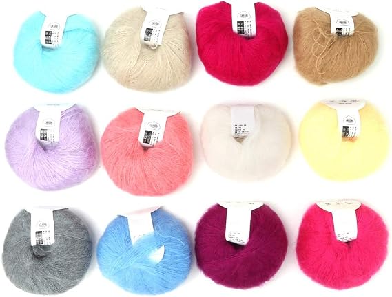 Popular Soft Mohair Knitting Angora Wool Yarn for DIY Knitting (with a Crochet)(12 Colors a Set)