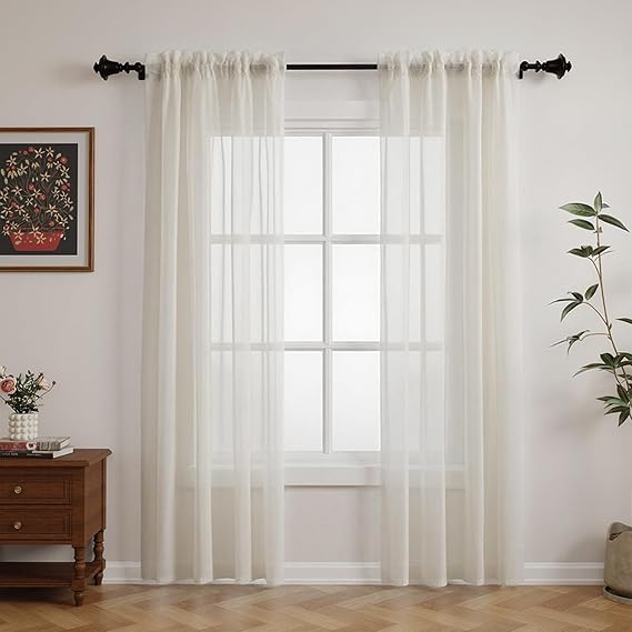 GFCC Beige Voile Curtains 84 Drops 2 Panels, Net Curtains for Windows