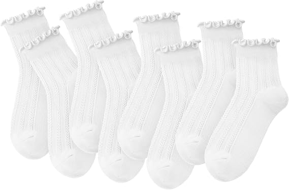 wernies 8 Pairs Ankle Ruffle Socks Woman,Cute Lace Frilly Crew Socks