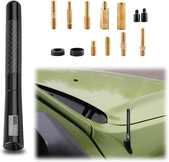 1 PC Car Antenna with Screws Accessories, 4.7In 12V Carbon Fiber Metal Automotive Antenna Replacement, Universal Vehicle Modification Radio Signal Receiver for Cars Trucks SUVs (Black)