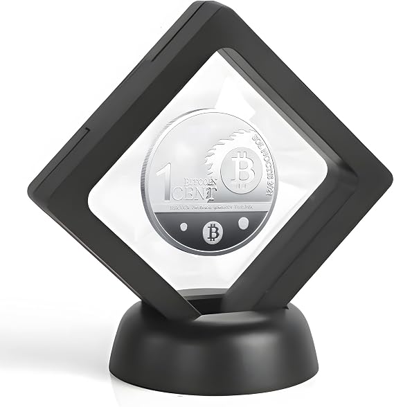 One Bitcoin Cent BTC Bitcent Plated Coin, Includes Coin Decoration Stand and Round Clear case 0.3mm (Silver)