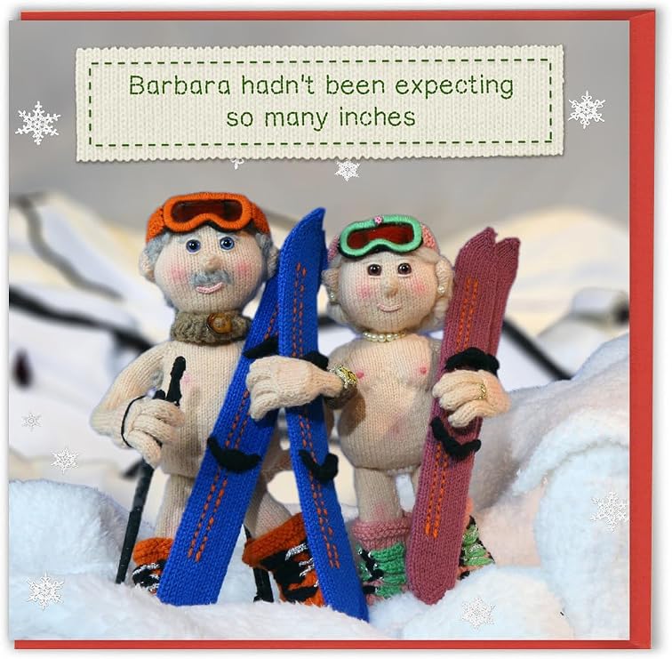 Brainbox Candy - Funny Christmas Card - Nudinits - ‘So Many Inches’ - Cheeky Festive Xmas Humour - Fun Knitted Novelty - For Him Her Men Women Friends Partner