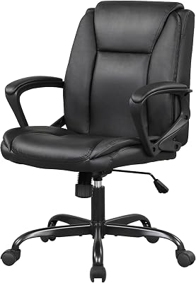 PayLessHere PU Leather Task Chair Home Office Chair Ergonomic Desk Chair with Lumbar Support and Armrests Adjustable Features with Mid Back Swivel Executive Computer Chair Black