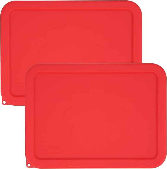 3 Cup Rectangle Silicone Storage Cover Lids Replacement for Pyrex 7210-PC Glass Bowls, (Container not Included) 2 Pack, Microwave, Dishwasher and Freezer Safe (Cherry Red)