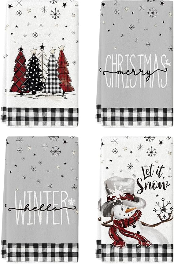 Artoid Mode Black Snowman Christmas Kitchen Towels Set of 4 18x26 Inch