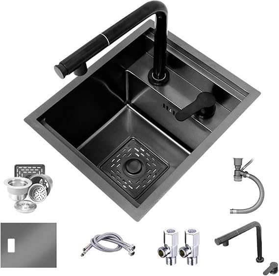 Kitchen Bar Stainless Steel Hidden Sink Invisible Small Single Slot with Cover Lifting Pull-Out Faucet Vegetable Hand Washing Basin(32 * 39 * 22cm)