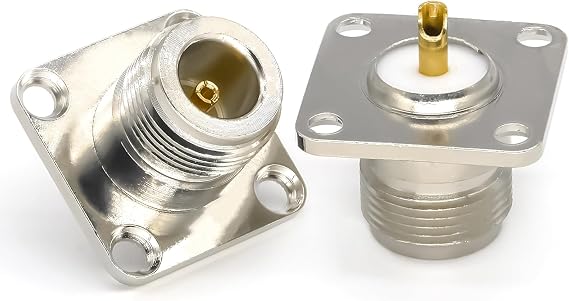 2PCS Type N Panel Mount Connector, N Female to Panel Mount Flange Connector, N-Type Female Chassis Mount Connector 4 Hole Panel Mount Adapter for CCTV, WiFi Radios, Antenna