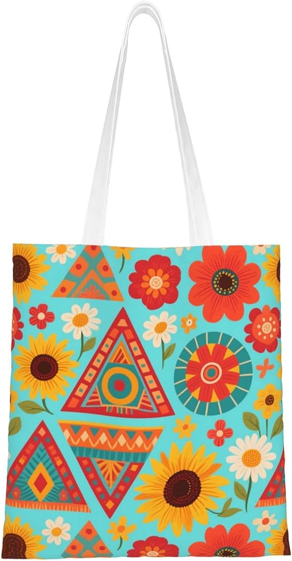 Sunflowers and Flowers Tote Bag - Stylish Canvas Tote Bags for Women, Reusable Grocery Shopping Cloth Bag,