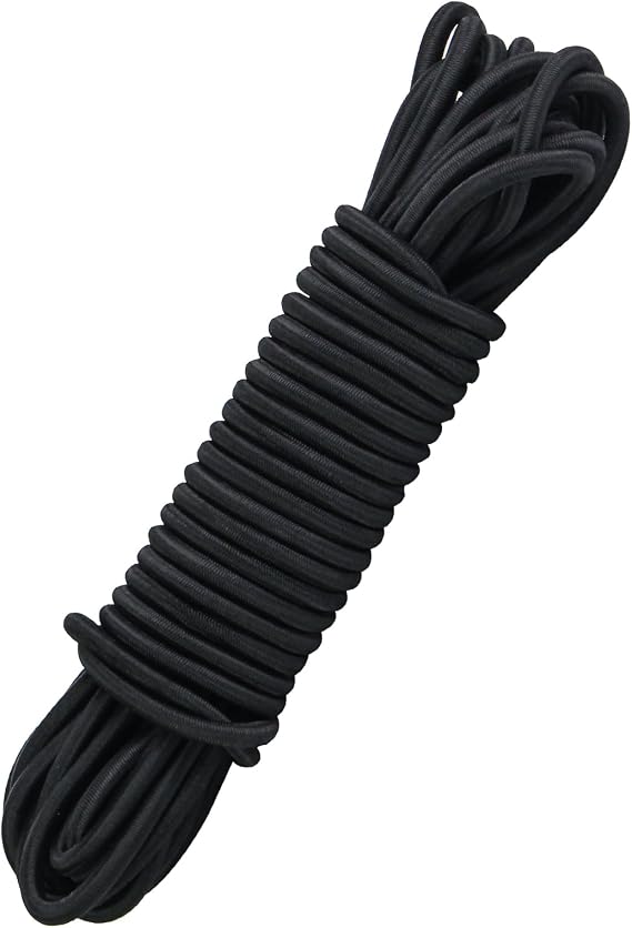1/4 Inch Black Bungee Cord, 40 Feet Heavy Duty Elastic Shock Cord Nylon Stretch String Bungee Rope for Luggage, Camping, Kayak, Tie Downs (Black, 1/4 inch x 40 ft)