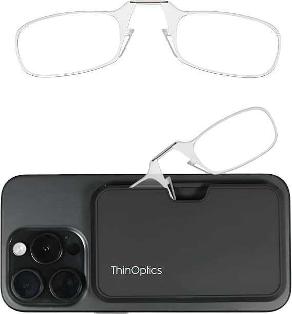 ThinOptics Folding Reading Glasses, 1.0 to 2.5, Universal Pod Case, Armless | Armless Nose Clip Readers with Flex Fit that Fold into a Pocket Sized Shell, Fits Men and Women, Shatterproof Lenses, Durable
