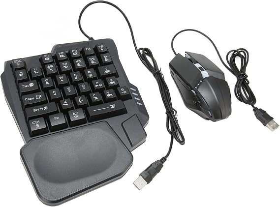 One Handed Gaming Keyboard and Mouse Combo, 4 in 1 Mobile Game Combo Pack with K13 Gaming Keyboard, Gaming Mouse, Converter and Adjustable Phone Stand, for PUBG Mobile