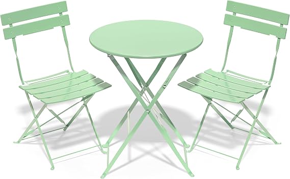 Folding Bistro Table and Chairs Set of 2, for Garden, Green