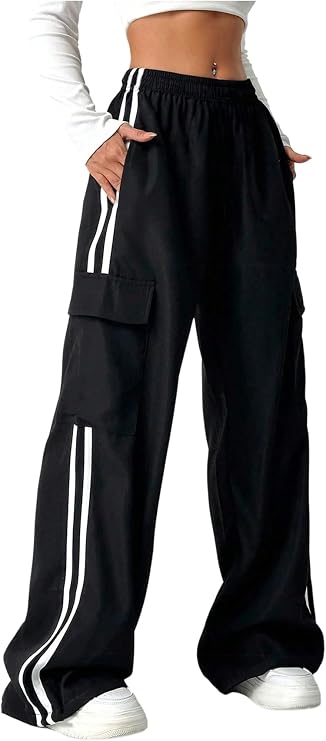 SHENHE Girl's Cargo Pants Wide Leg Side Baggy Track Pants Workout Trousers