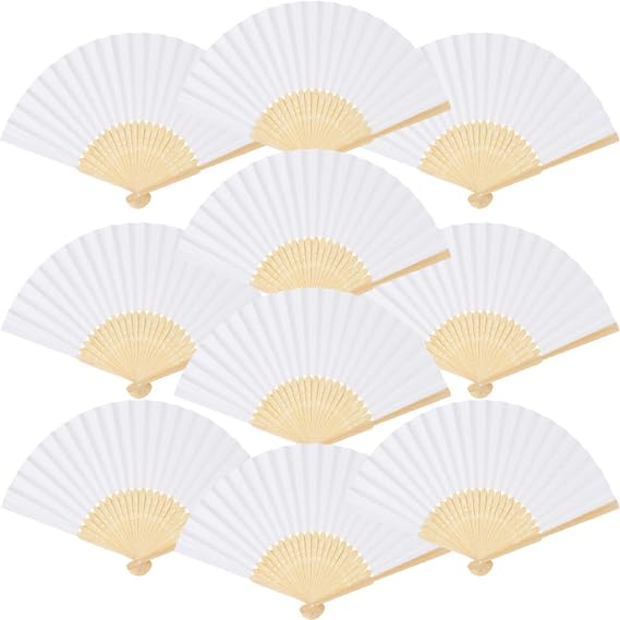 Ter 60 Pieces Handheld Fans Cloth Hand Fans Bamboo Folding Fans for Wedding Decoration, Church Wedding Gifts, Party Favors, DIY Decoration. (60pcs)