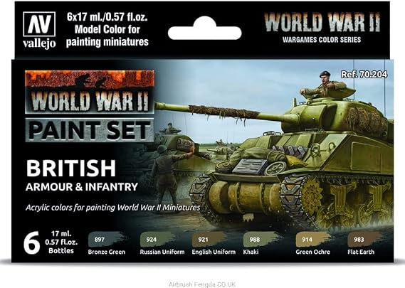 Vallejo VAL70204 AV Model Color Set-WWII British Armour&Infantry, 17 ml (Pack of 6)