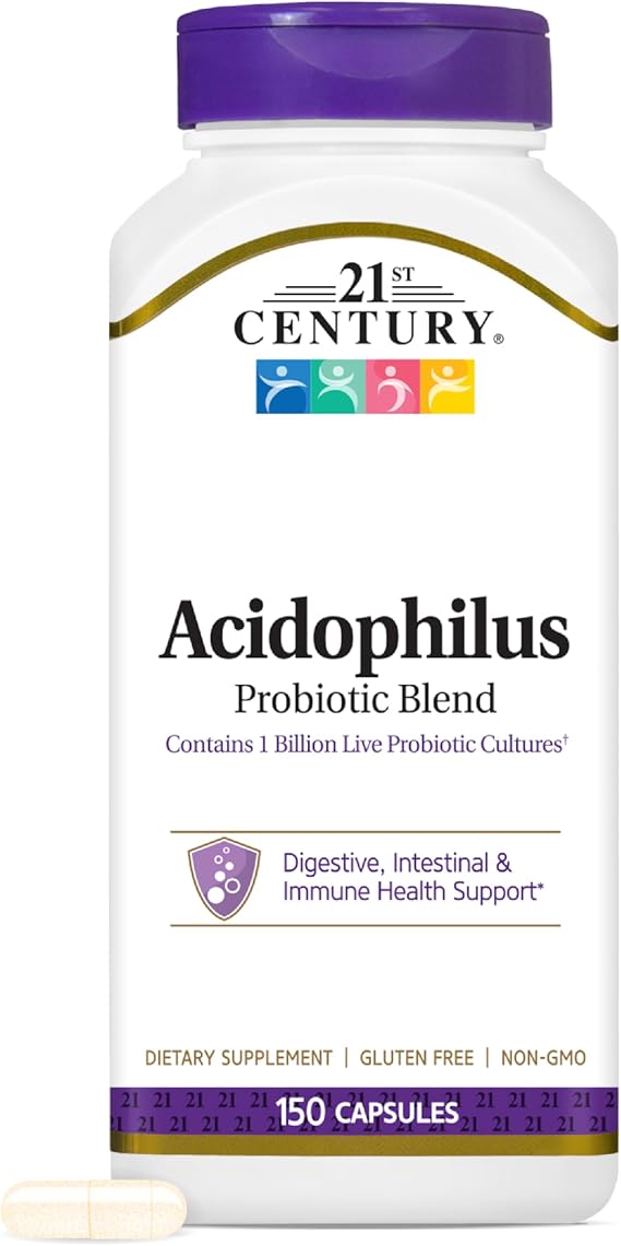 21st Century Acidophilus Probiotic Supplement, Supports Digestive Health & Immune System, Non-GMO, Gluten-Free (Acidophilus Probiotic 150 ct)