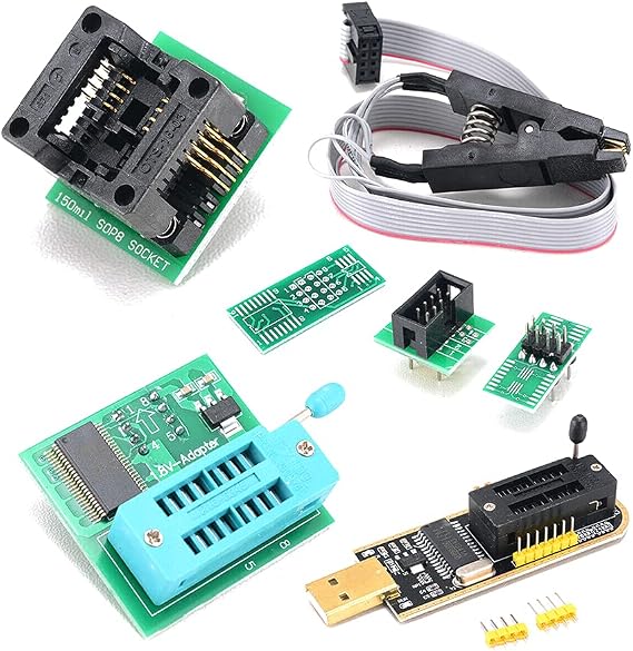 CH341A USB Programmer Kit with SOP8 Clip EEPROM Burner BIOS Flasher SPI Flash Programmer Kit with 1.8V Adapter and 150mil SOP8 Socket for 24/25 Series