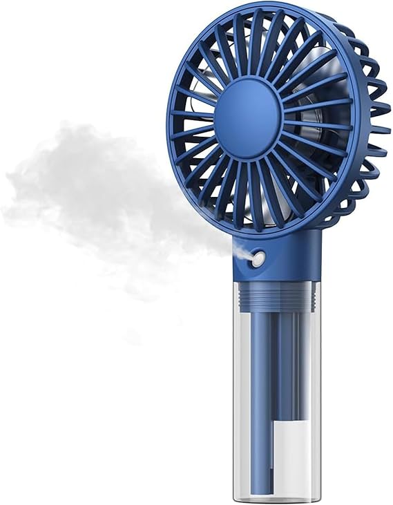 Warmco K31 Su Püskürtmeli Şarjlı El Vantilatörü Taşınabilir Masaüstü Standlı 3 Kademeli Serinletici Mini Soğutucu Fan Lacivert