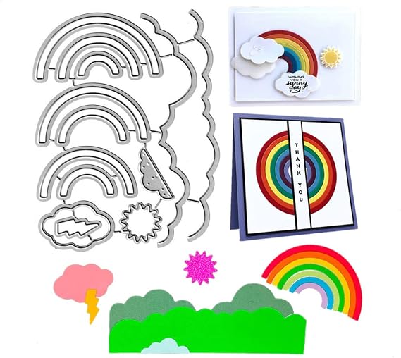 Rainbow Cloud Lightning Sun Cutting Dies, Grass Die Cuts Metal Embossing Stencils Template Mould for Card Scrapbooking and DIY Craft Album Paper Card Decor