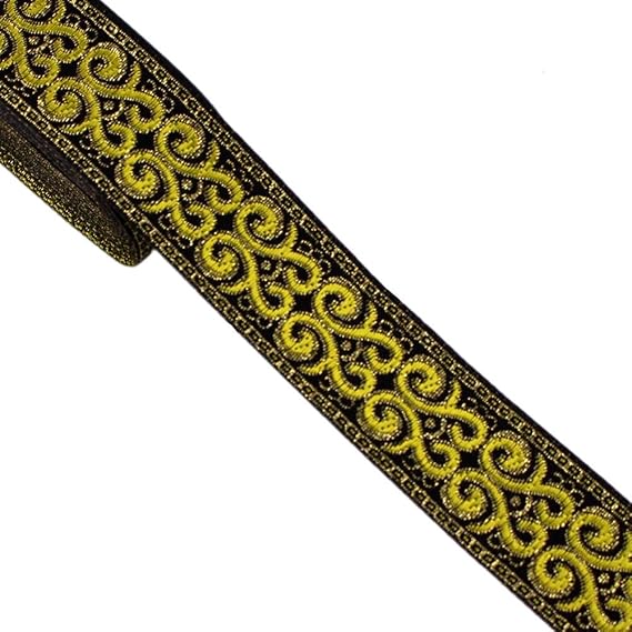 MSCFTFB Palmette Patterns Jacquard Ribbon Woven Fabric Trim Fringe for Apparel Accessories Embellishment Straps Belts Collars DIY Craft Width 1.3in by 7.6yds (Yellow)