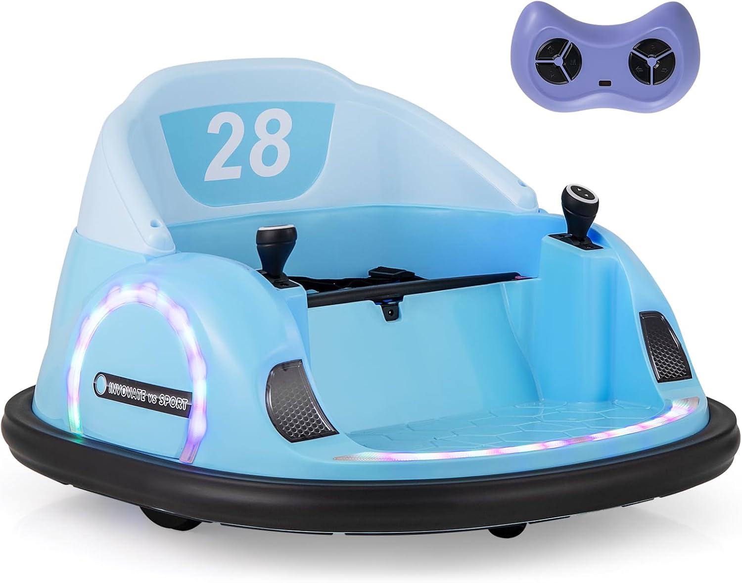 COSTWAY Kids Bumper Car, 360-Degree Rotation Spin Waltzer Cars with Joysticks, Remote Control, Colorful Flashing Lights and Music, Electric Ride on