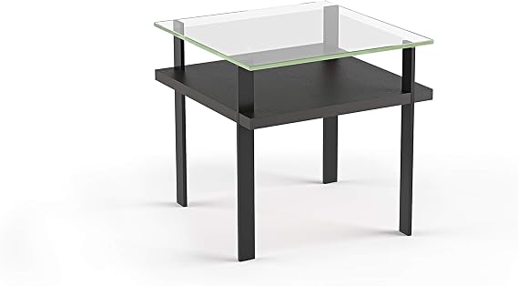 BDI Furniture Terrace 1156-22.25'' End Table for Living Room, Family Room, or Office with Display Shelf and Tempered Glass Top, Chocolate Stained Ash