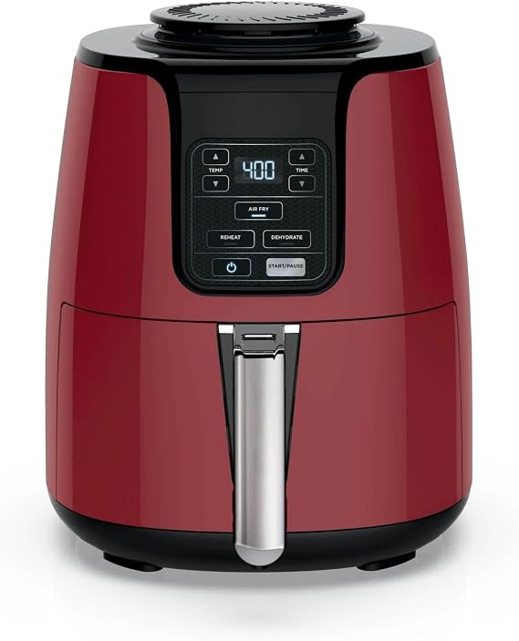 Air Fryer 4QT | 4-Quart Nonstick Basket, Low Fat Cooking | Dehydrate, Reheat, Crisp | Temp 105F-400F | Cooks 2 lbs Fries | Healthy, Fast Meals | Dishwasher Safe, Easy to Clean (Red)