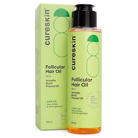 Cureskin Follicular Hair Oil with Coconut, Pracaxi, Buriti & Annatto Oils | Lightweight Scalp & Hair Oil for Dry Hair & Scalp | Nourishes, Softens & Adds Shine | 3.38 fl oz (100 ml)