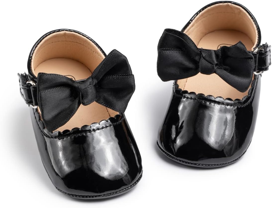 Meckior Infant Baby Girls Boys Handmade Princess Flats Toddler First Walkers Soft PU Leather Non-Slip Crib Wedding Dress Shoes