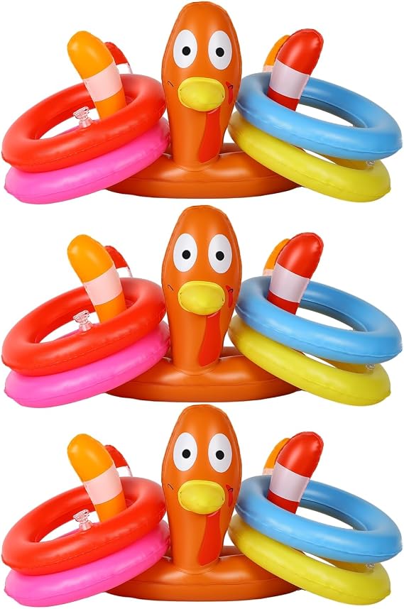 MorTime Thanksgiving 3 Pack Inflatable Turkey Hat Ring Toss Game, Party Game Toss Game Hat for Party Supplies Favors, Party Games for Kids and Adults