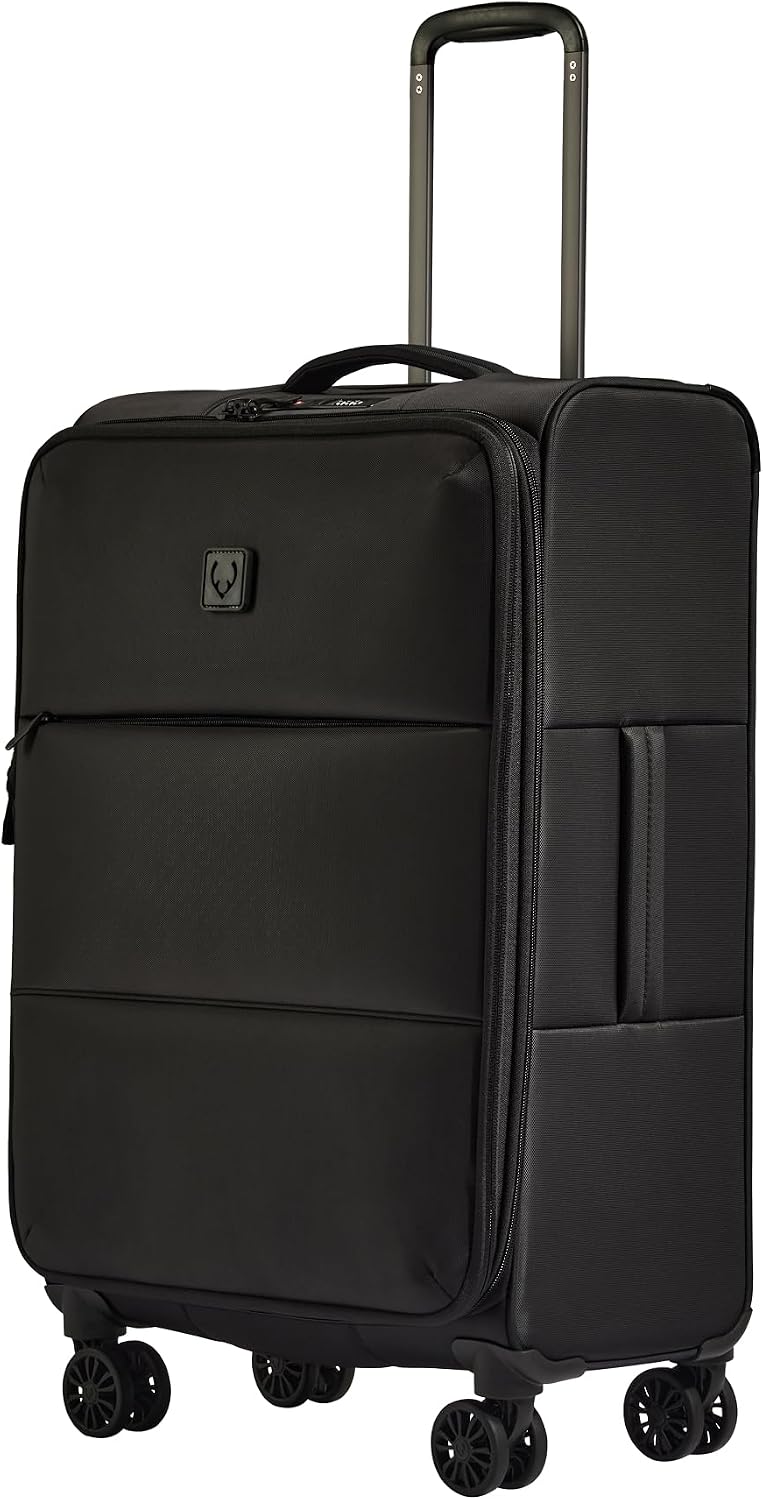 ANTLER - Soft Stripe 2.0 Medium Suitcase - Adjustable Handle, 4 Spinner Wheels, Lightweight, TSA Lock - Recycled Polyester Luggage - 71cm, Black